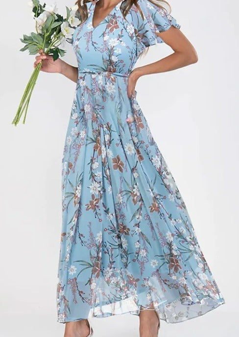 Floral Short Sleeve Dress, Women's Elegant Fit