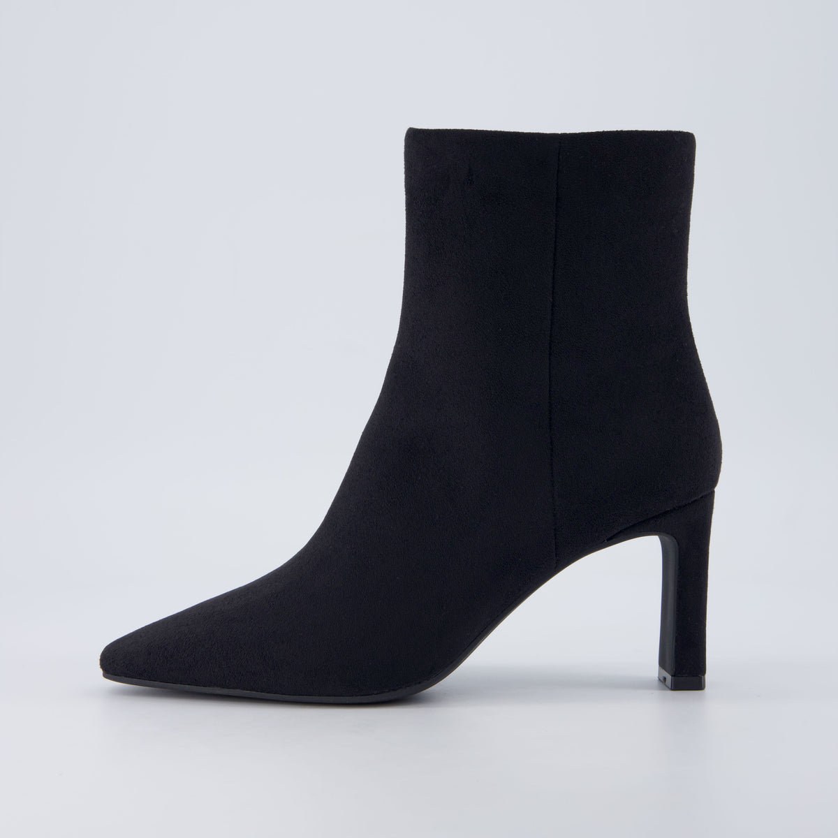 Women's Faux Suede Heeled Cushioned Side-Zip Ankle Boots – Black