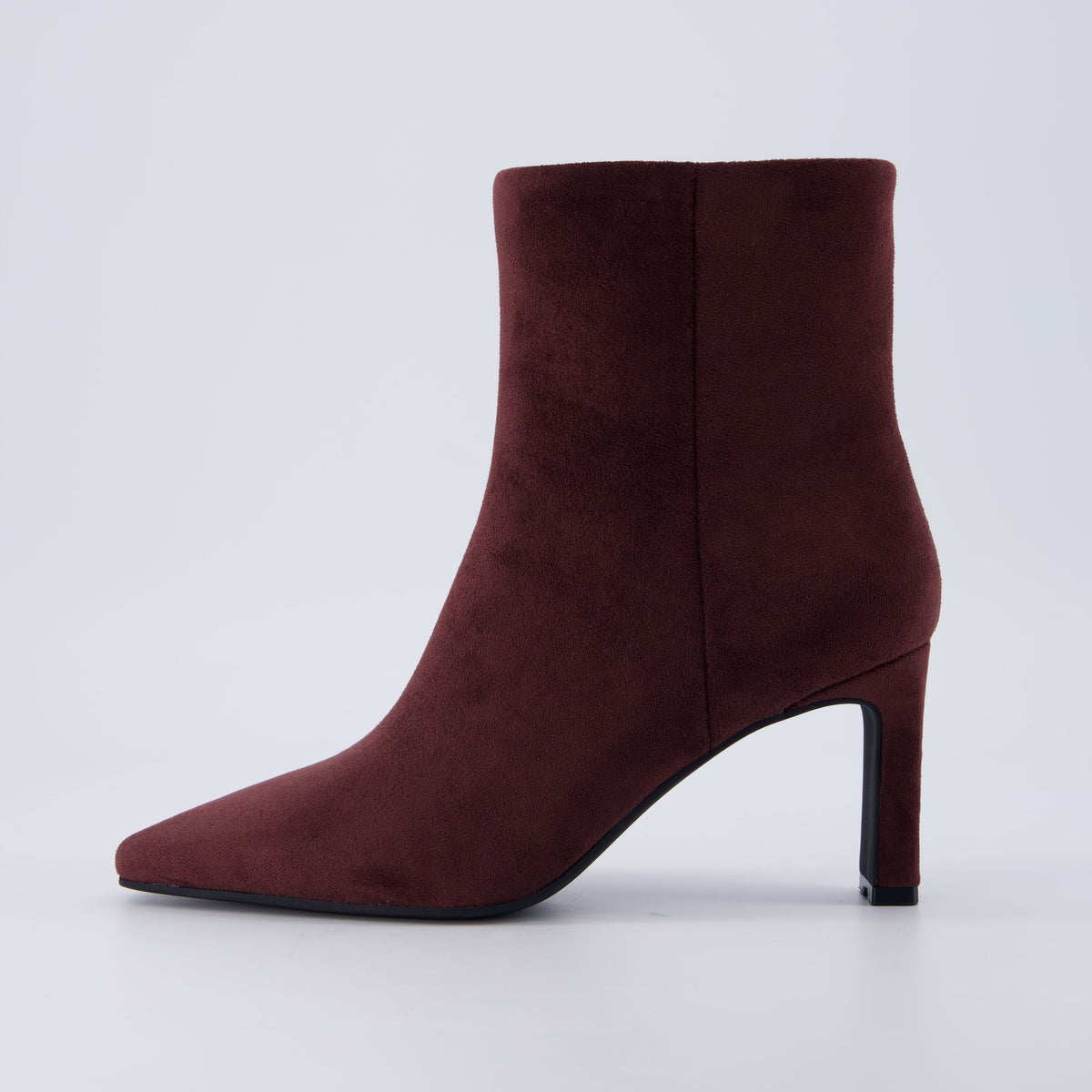 Women's Faux Suede Heeled Cushioned Side-Zip Ankle Boots – Burgundy