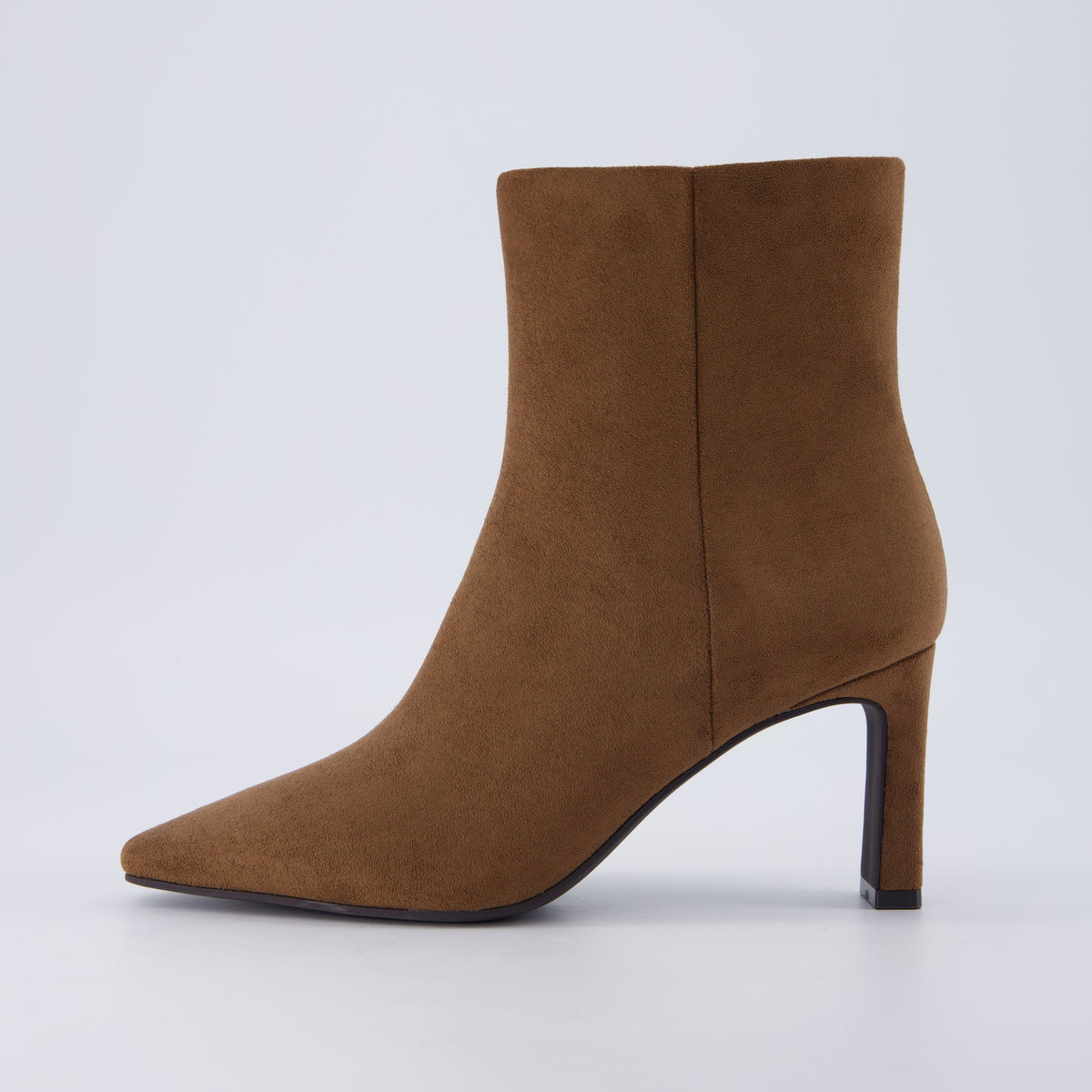 Women's Faux Suede Heeled Cushioned Side-Zip Ankle Boots – Tobacco