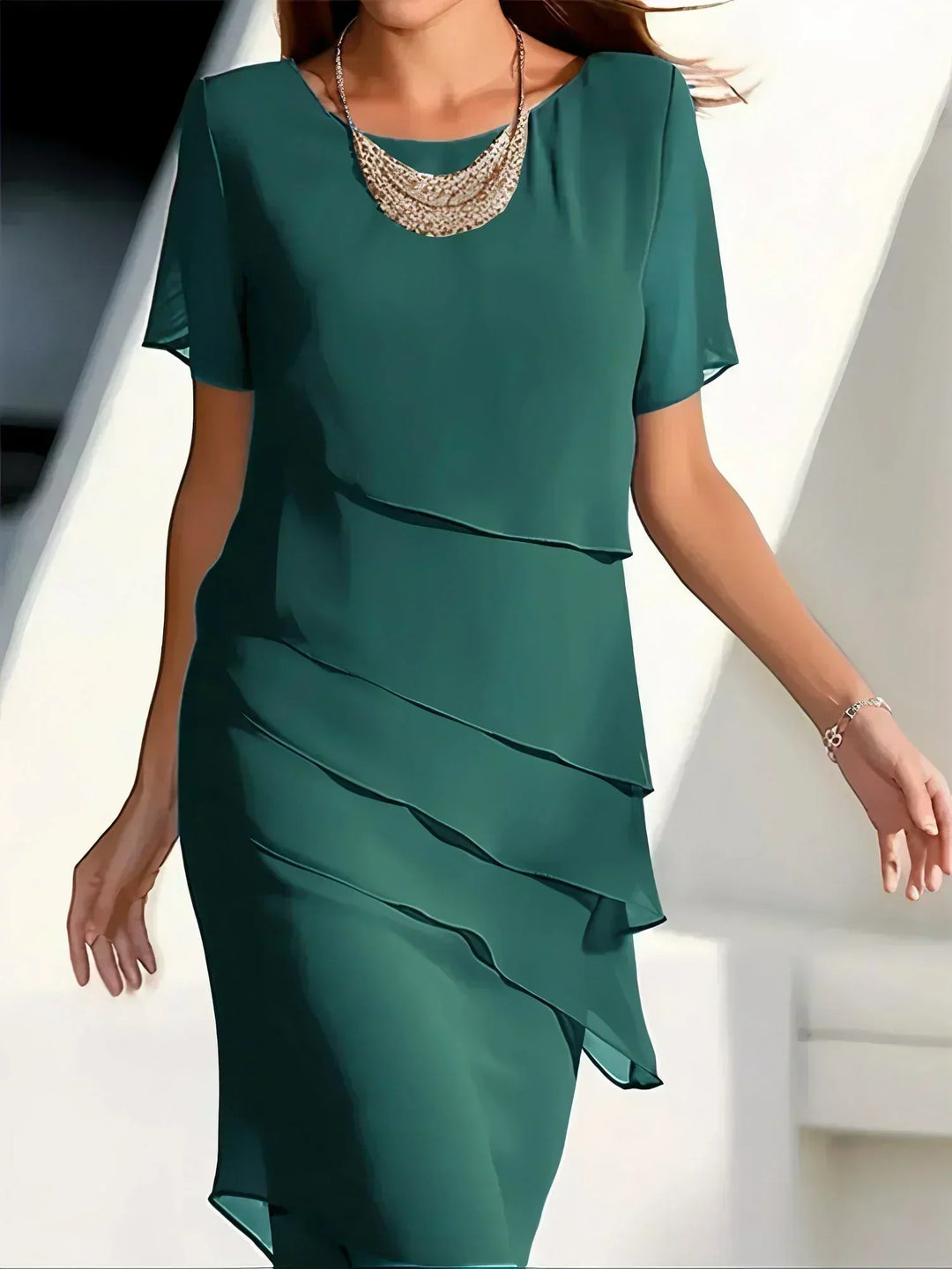 Flowy Short Sleeve Dress for Women, Elegant Style