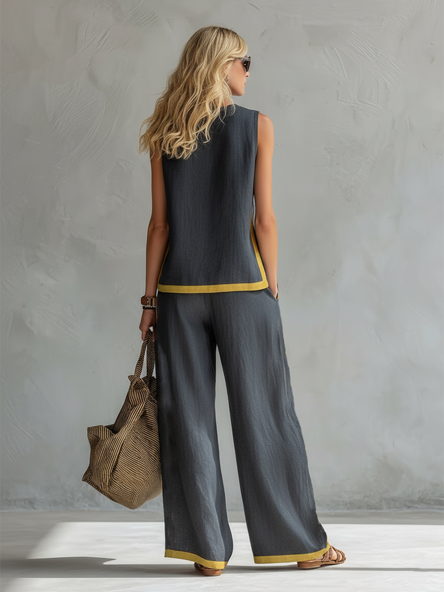 Sleeveless and Wide Trouser Set for Women, Elegant Style