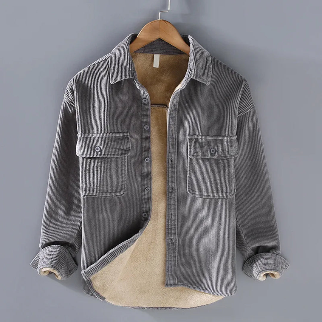 Warm Ribbed Button-Front Jacket for Men