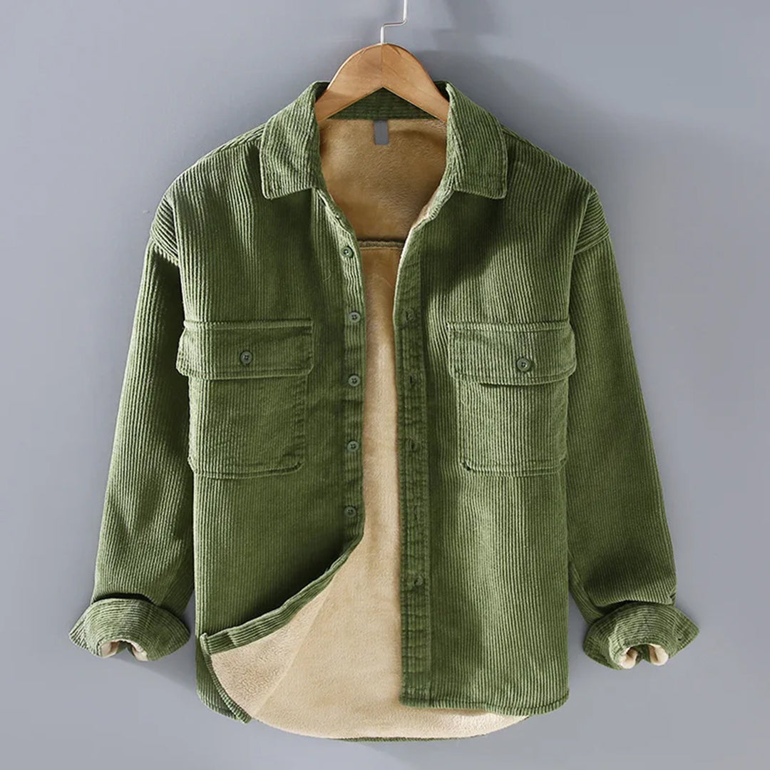 Warm Ribbed Button-Front Jacket for Men