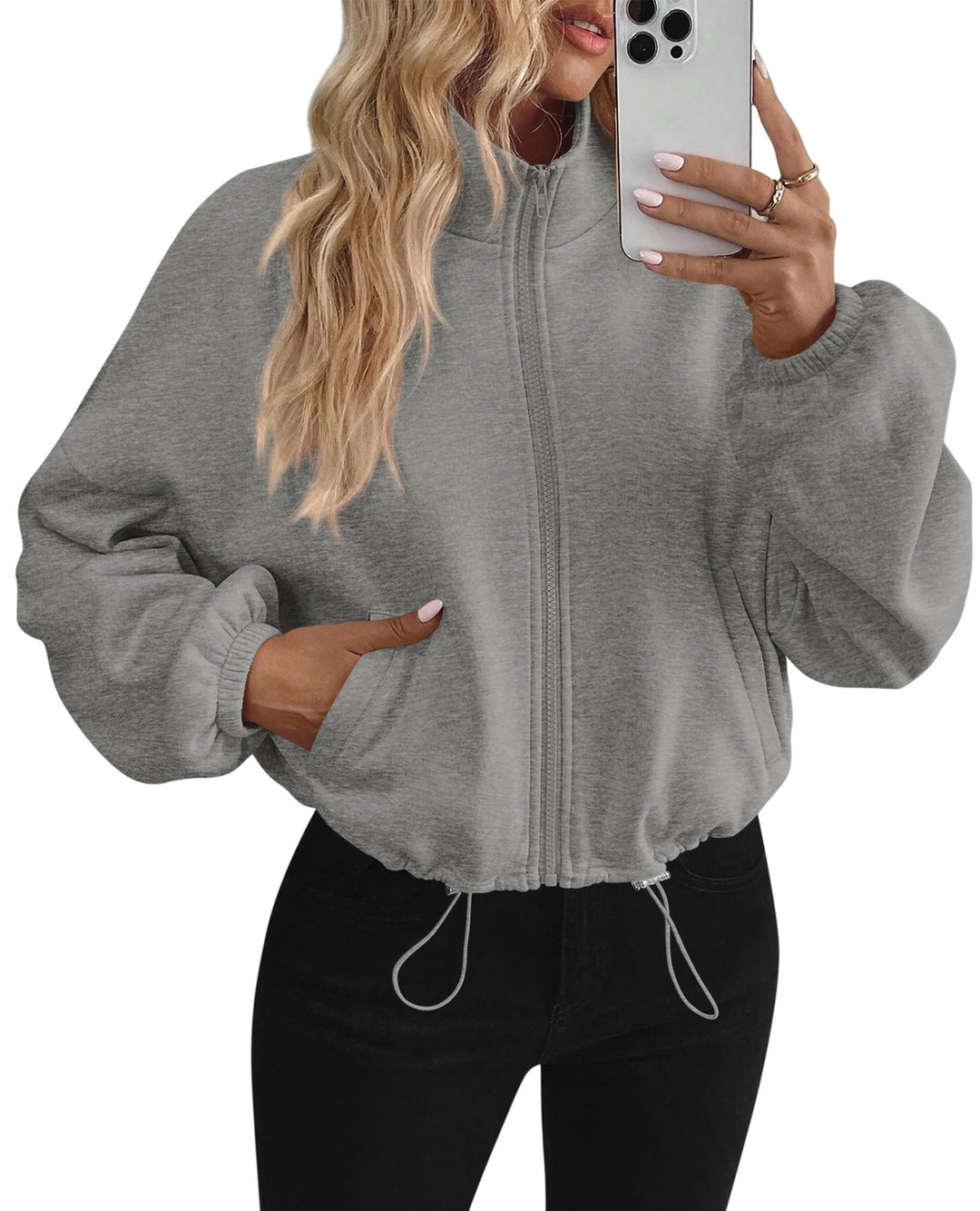 Women's Cropped Oversized Fleece Zip-Up Sweatshirt