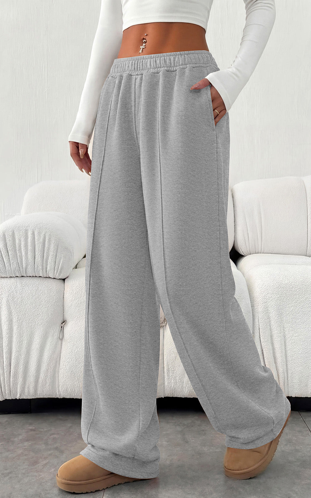 Women's Wide-Leg Cotton Sweatpants with Pockets – Relaxed Fit