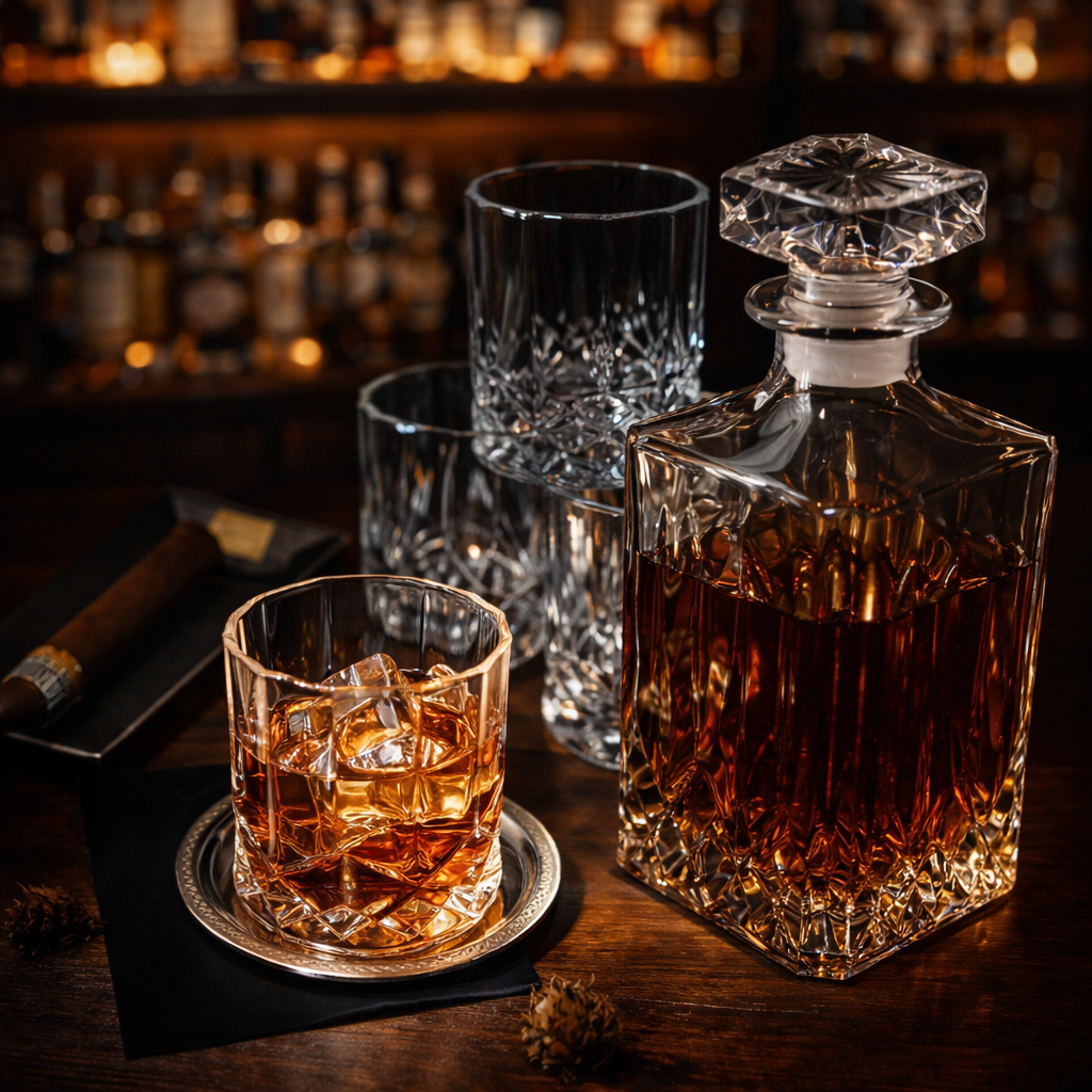 Whisky Bottle Set with Bottle and Glass