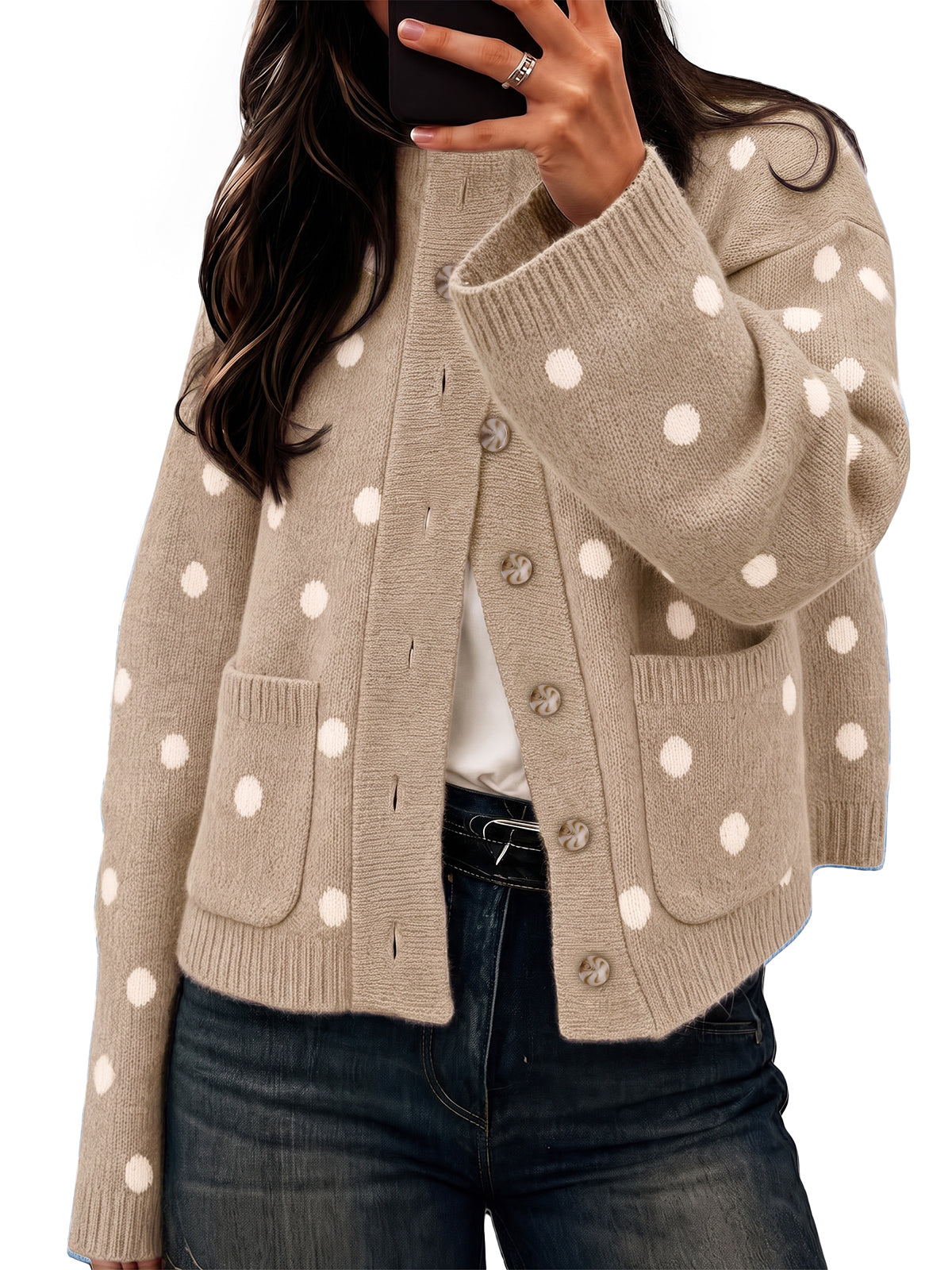 Women's Polka Dot Cardigan – Khaki