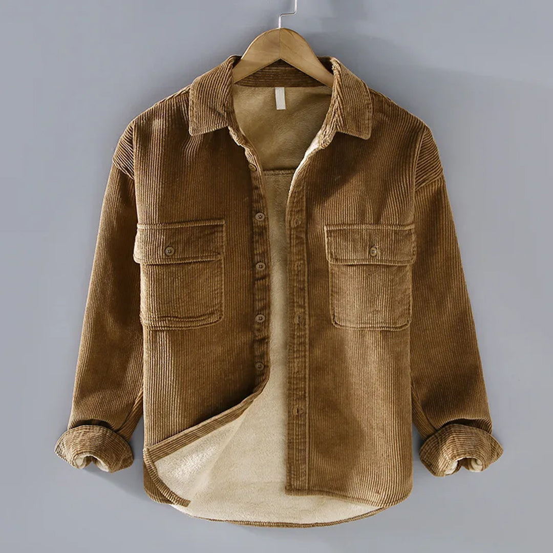 Warm Ribbed Button-Front Jacket for Men