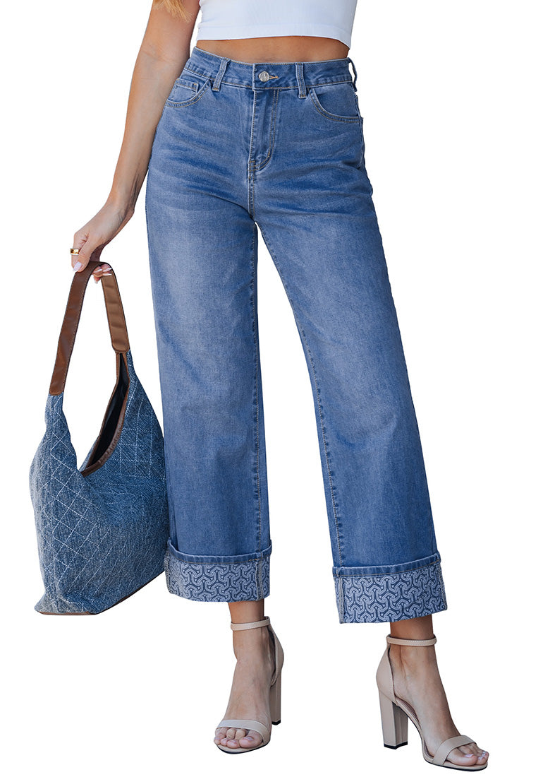 Women's Cropped Wide-Leg Denim Jeans – Relaxed Fit