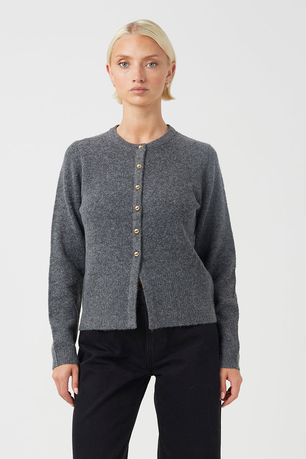 Women's Knit Crew Neck Sweater with Side Slit
