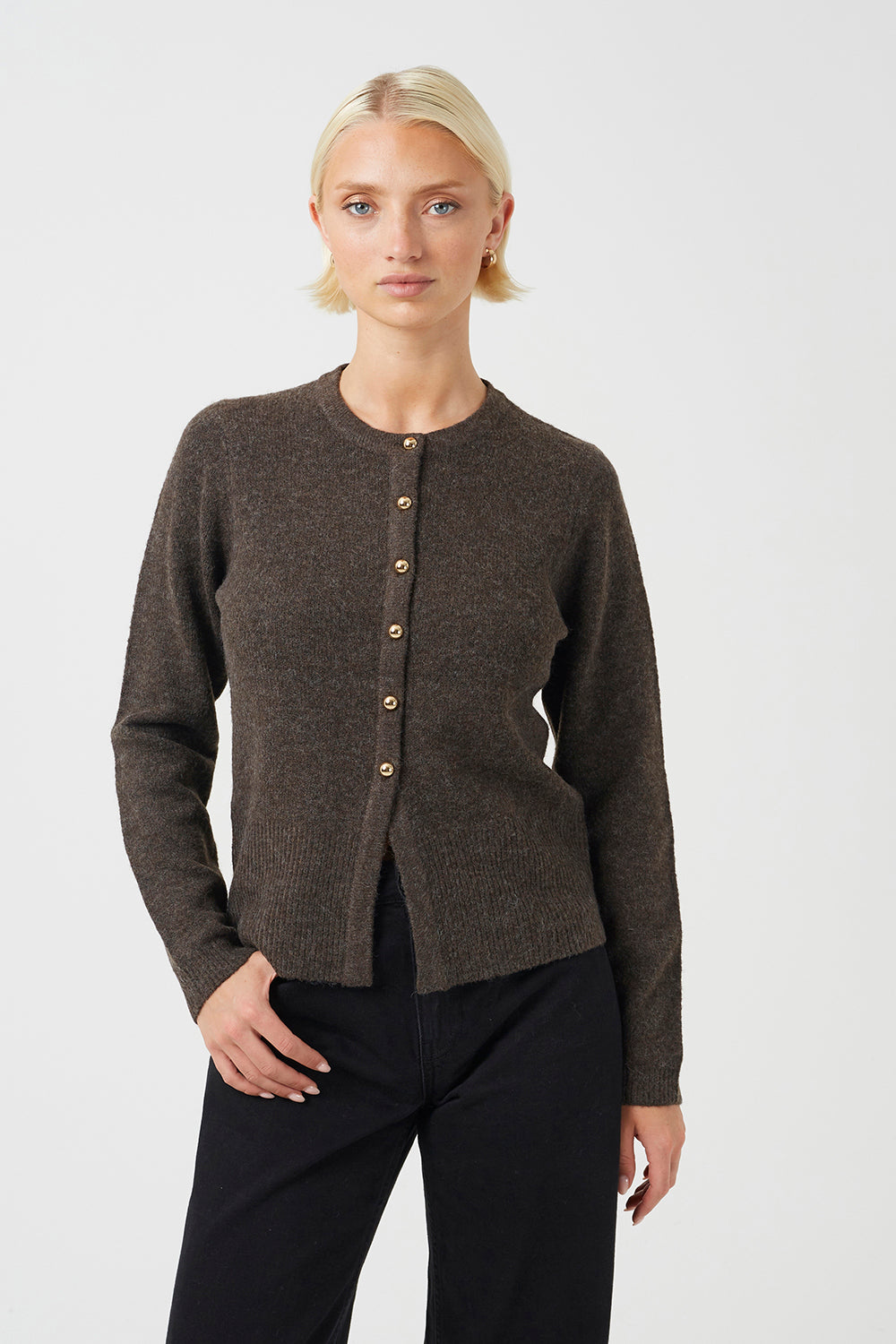 Women's Knit Crew Neck Sweater with Side Slit