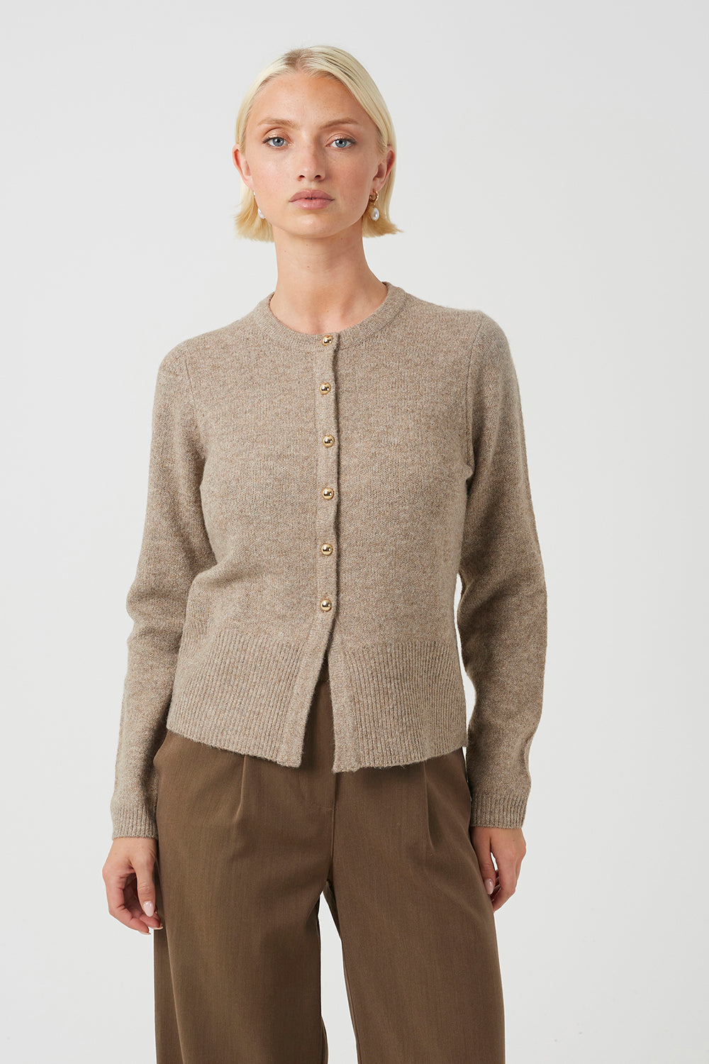 Women's Knit Crew Neck Sweater with Side Slit