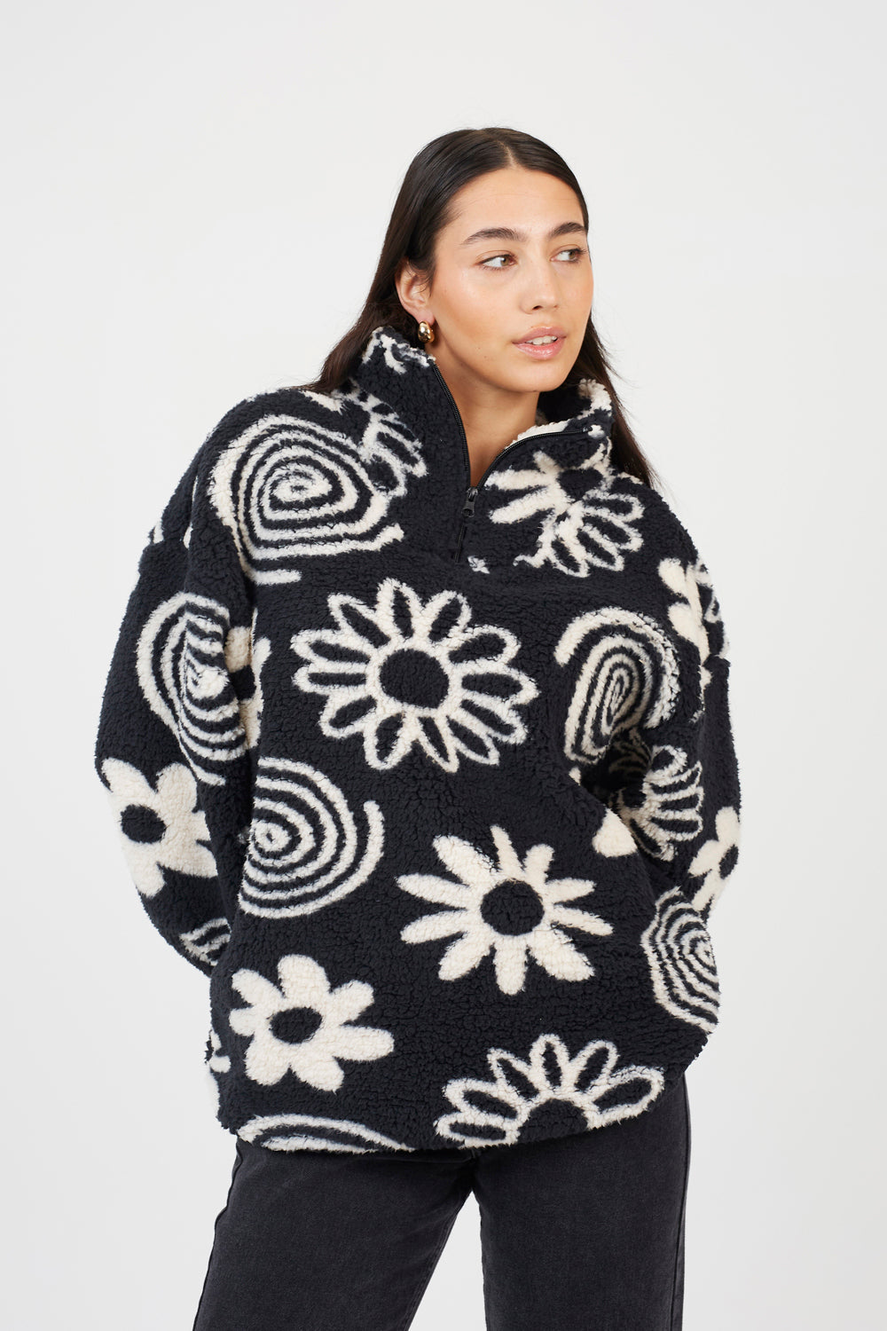 Women's Sherpa Quarter-Zip Sweater – Black