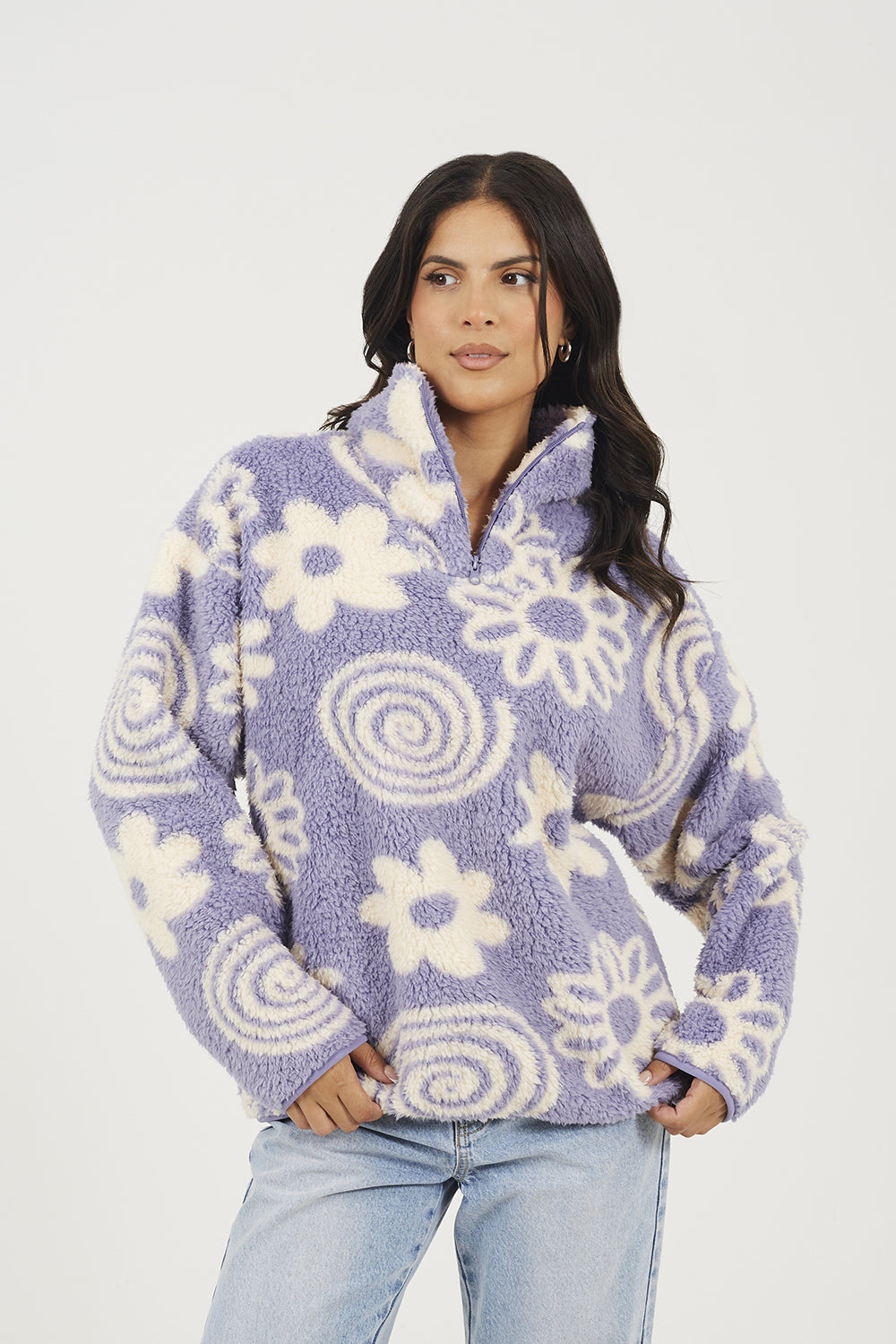 Women's Sherpa Quarter-Zip Sweater – Lilac
