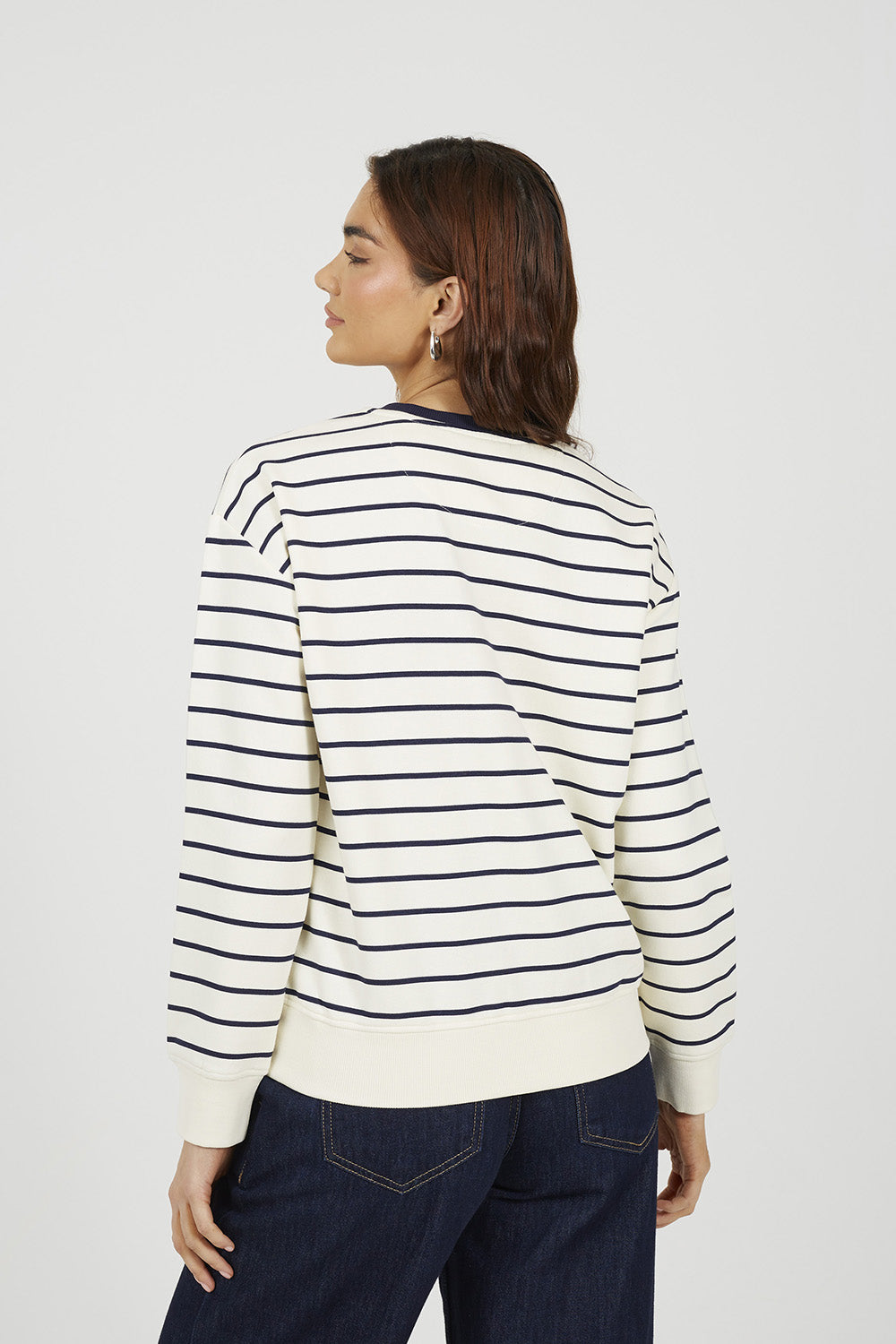 Women's Striped Cotton Blend Crew Neck Hoodie