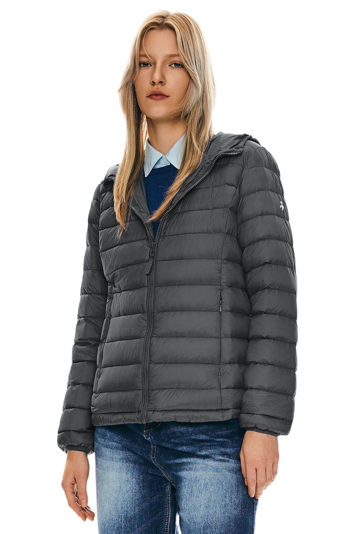 Women's Hooded Lightweight Quilted Jacket – Dark Gray