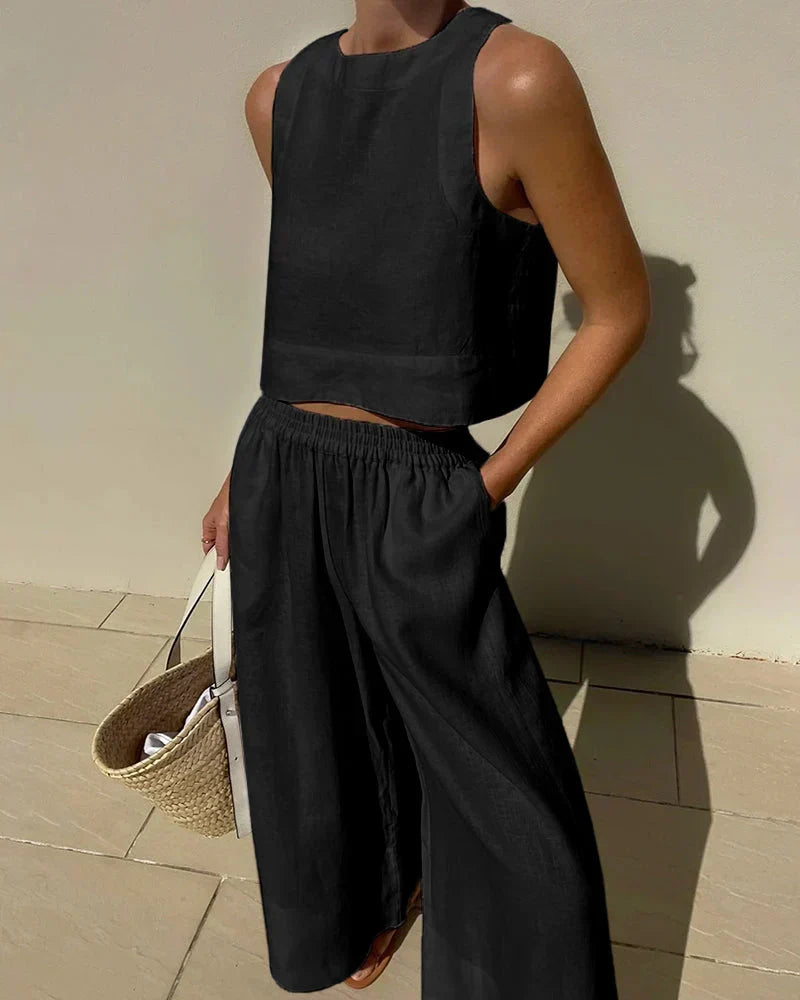 Sleeveless Capri Pants Set, Women's Casual Fit
