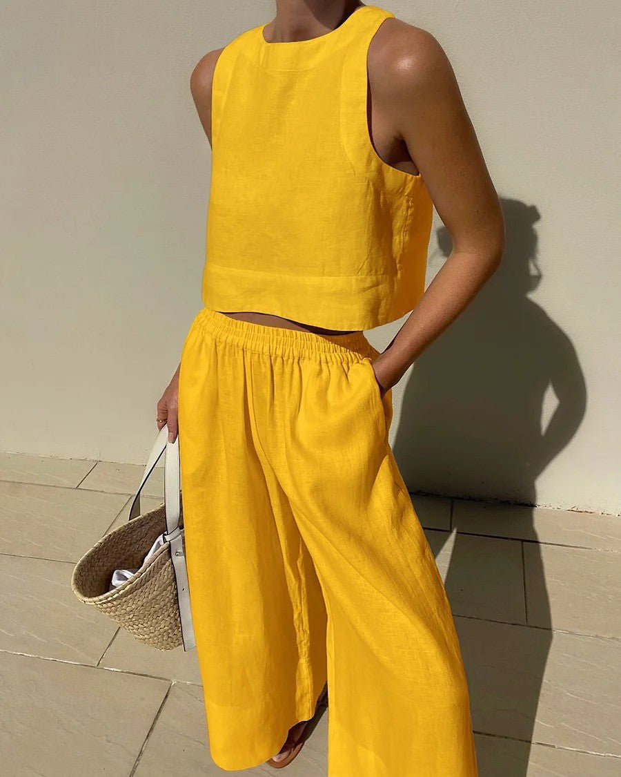 Sleeveless Capri Pants Set, Women's Casual Fit