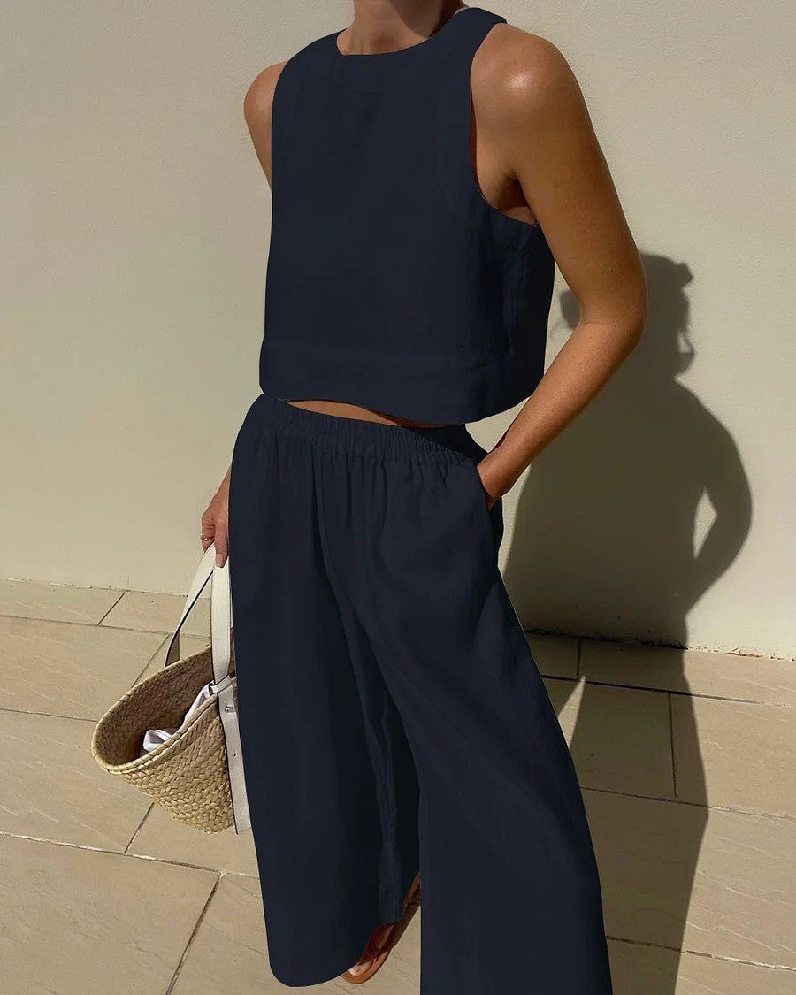 Sleeveless Capri Pants Set, Women's Casual Fit