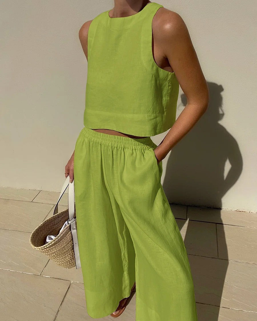 Sleeveless Capri Pants Set, Women's Casual Fit
