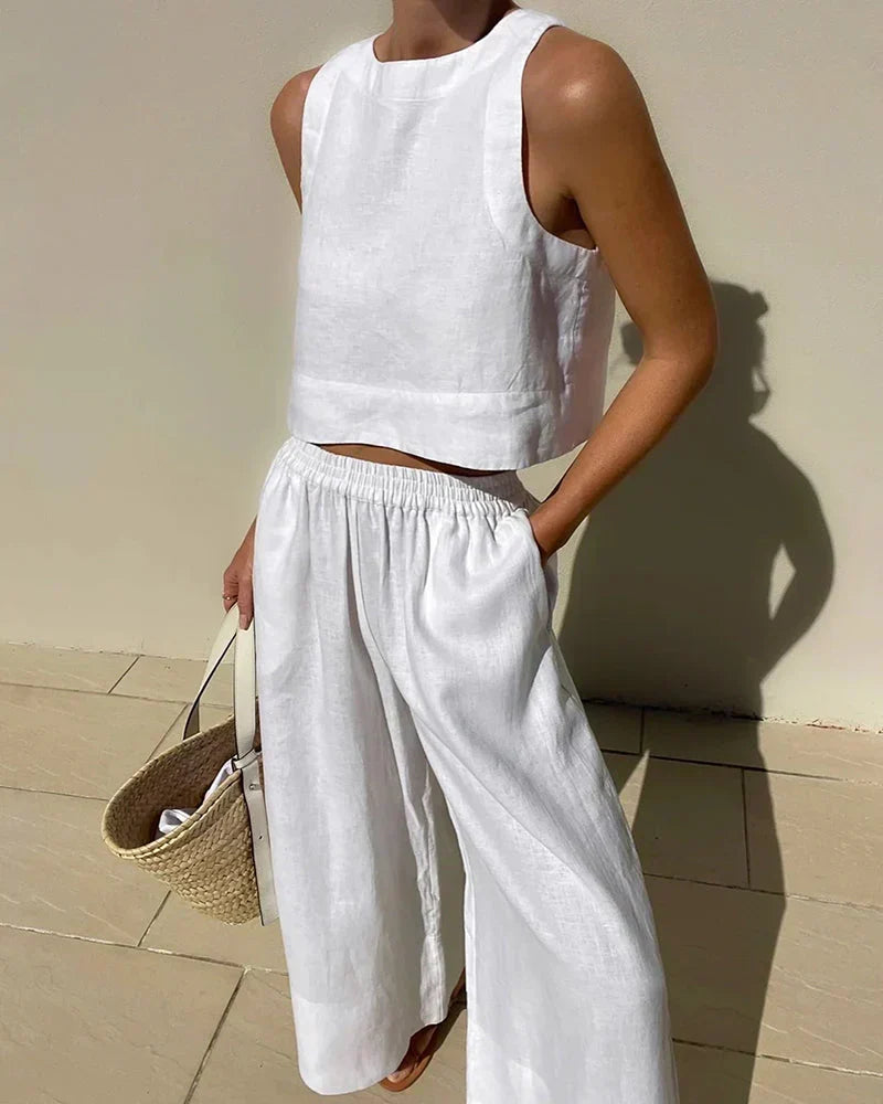 Sleeveless Capri Pants Set, Women's Casual Fit