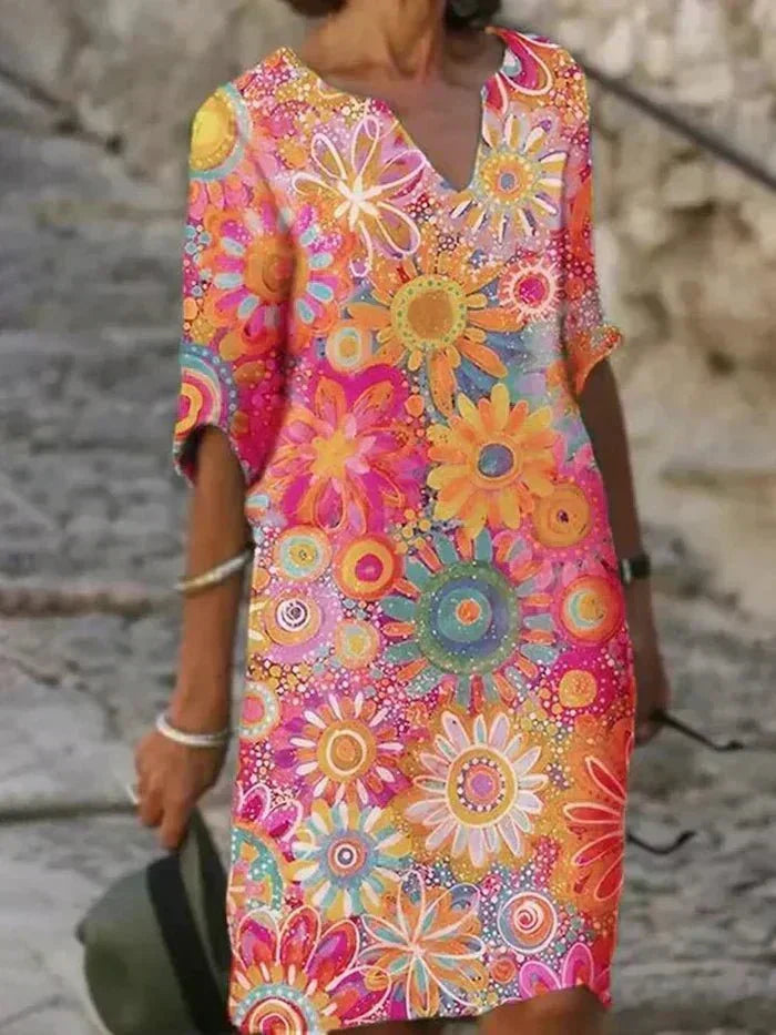 Vibrant Floral Midi Dress for Women, Elegant Style