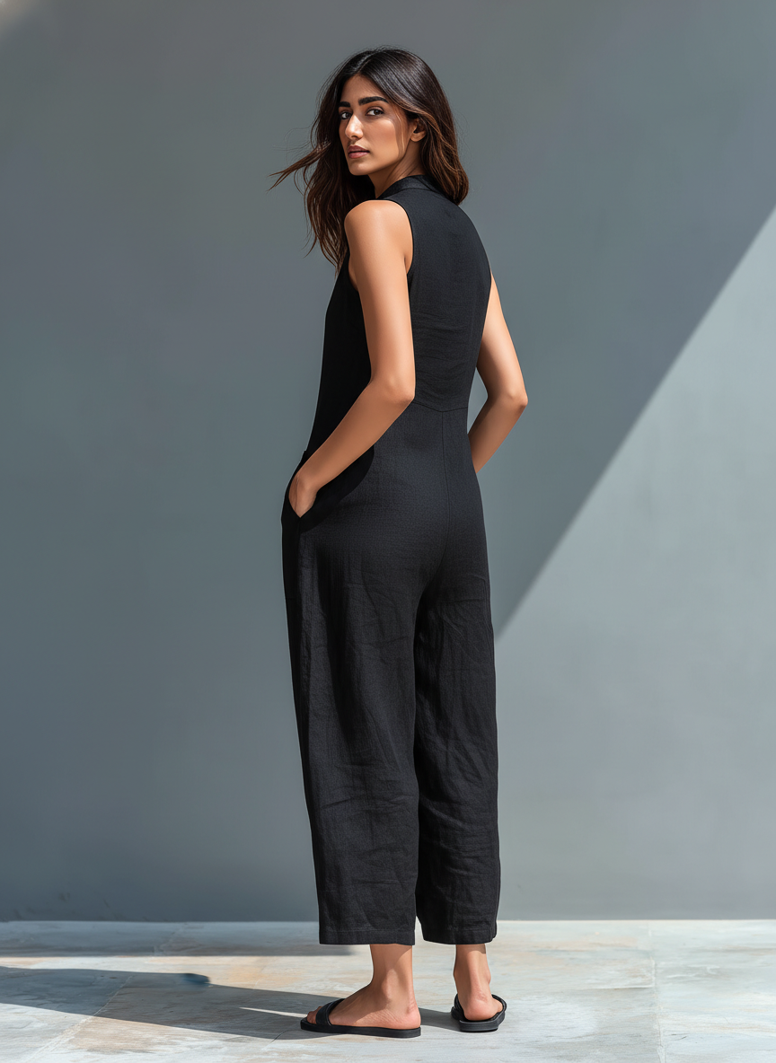 Elegant Sleeveless Plain Jumpsuit for Women