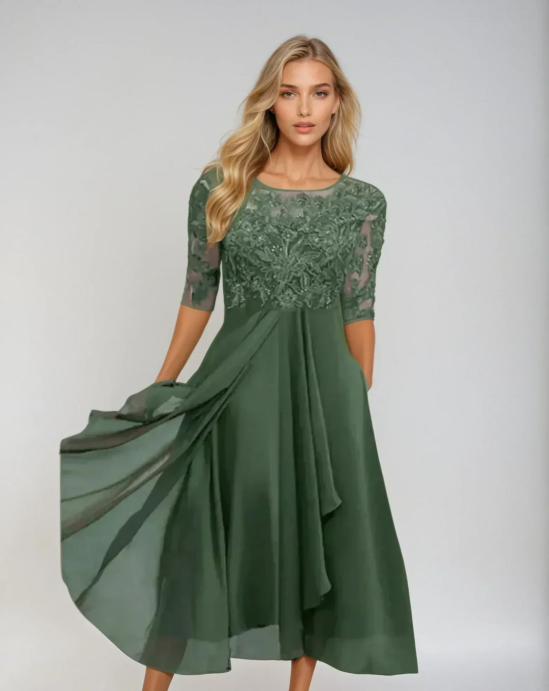 Elegant Lace Midi Dress for Women, Plus Size