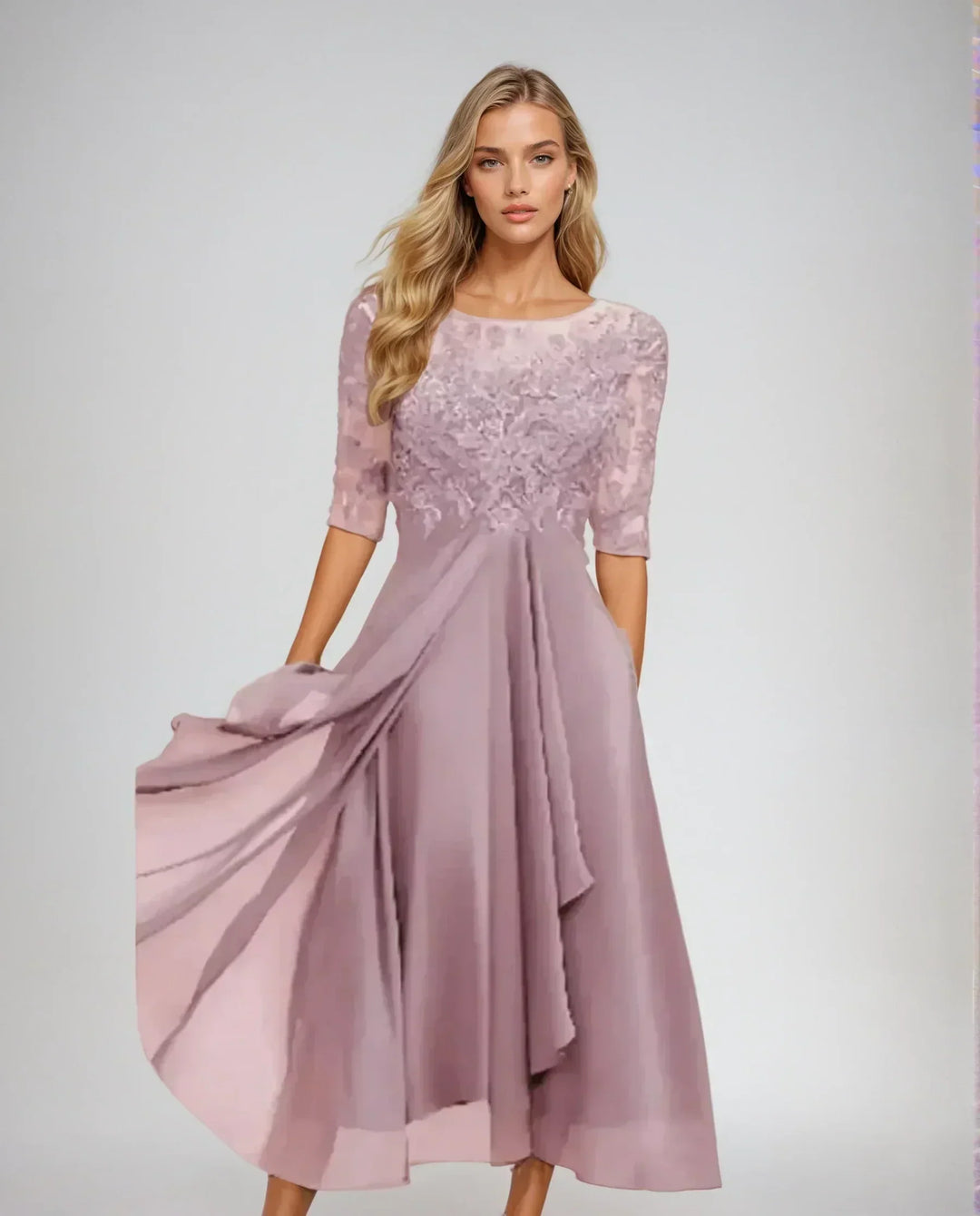 Elegant Lace Midi Dress for Women, Plus Size