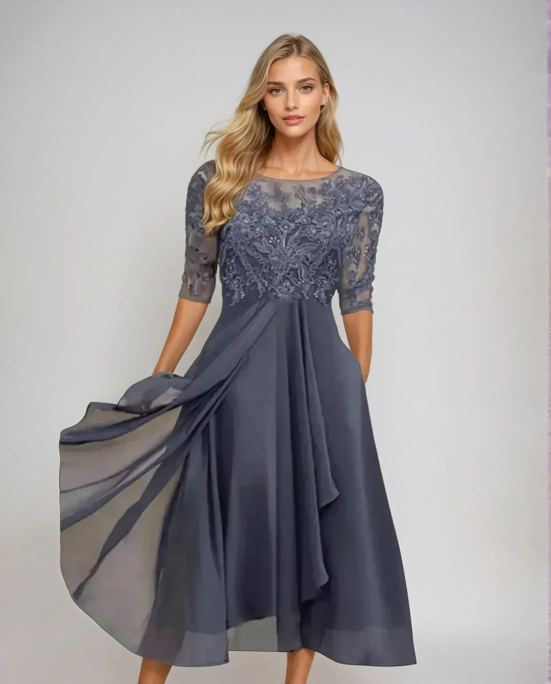 Elegant Lace Midi Dress for Women, Plus Size
