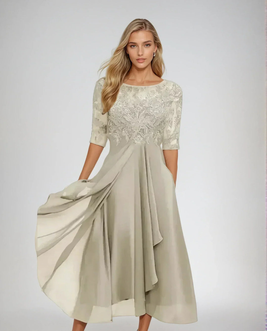 Elegant Lace Midi Dress for Women, Plus Size