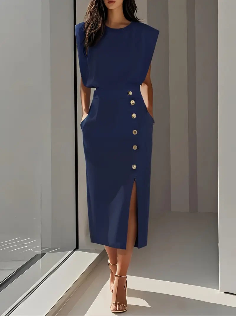 Midi Dress with Side Slit for Women