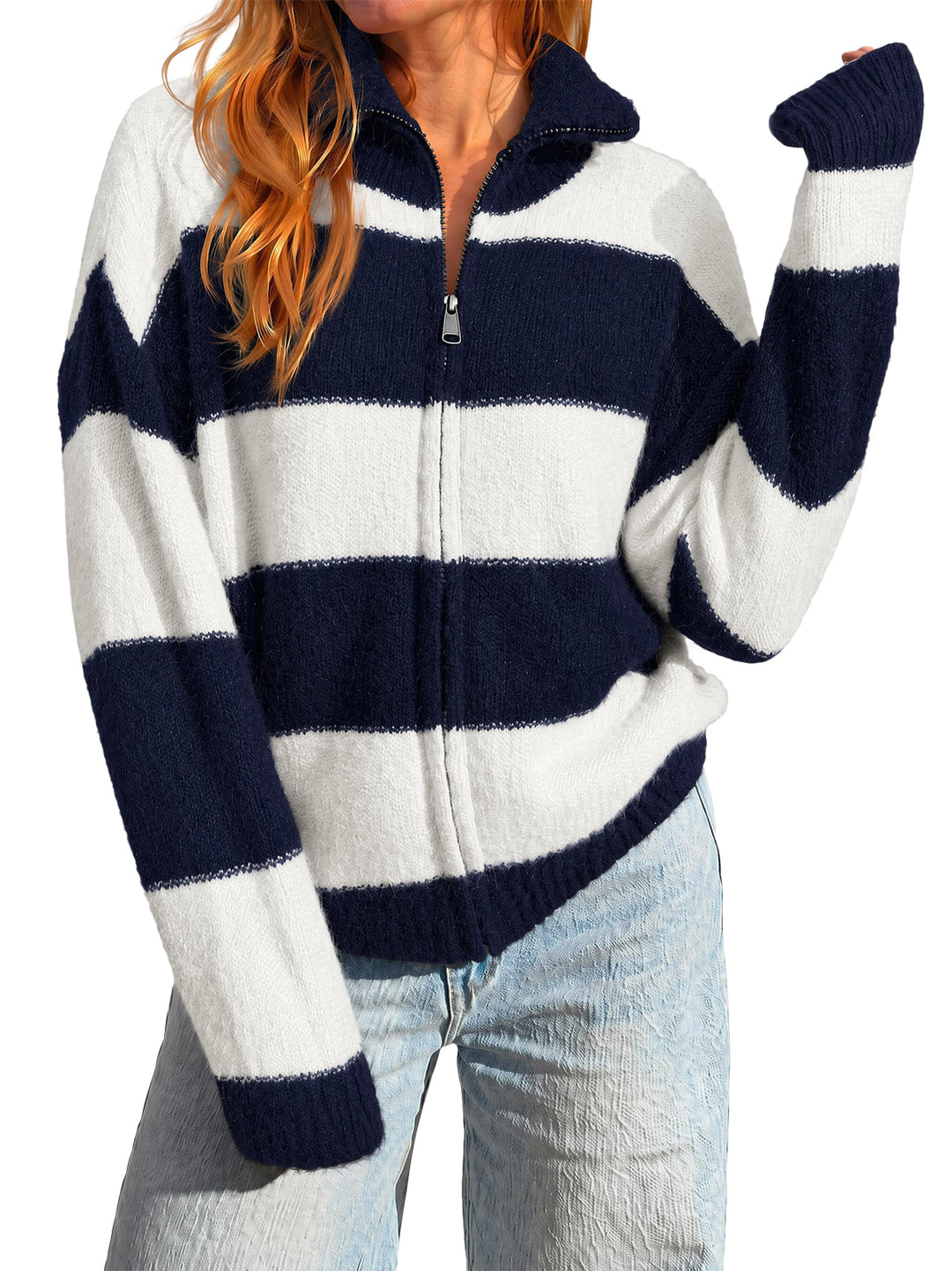 Women's Striped Knit Cardigan – Yellow, Red, Navy, Army Green