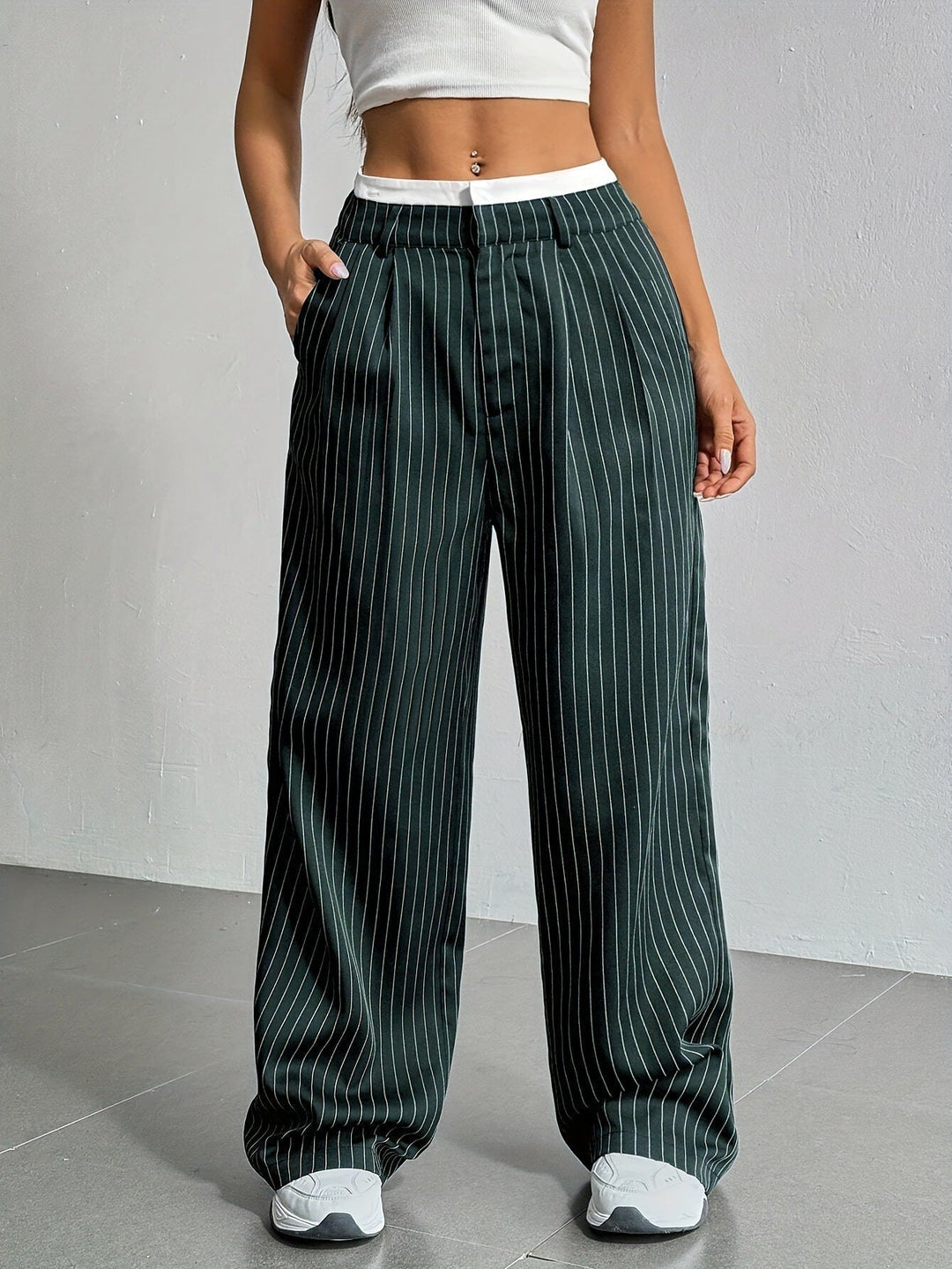 Striped Wide Pants for Women, Casual Style