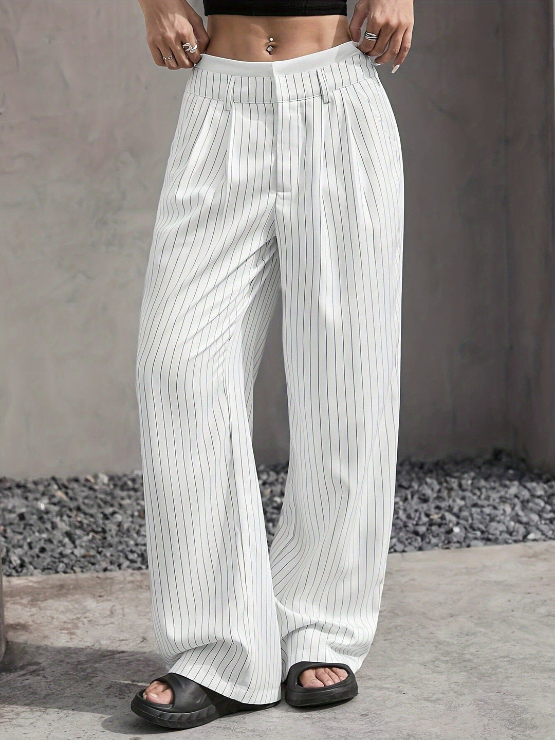 Striped Wide Pants for Women, Casual Style
