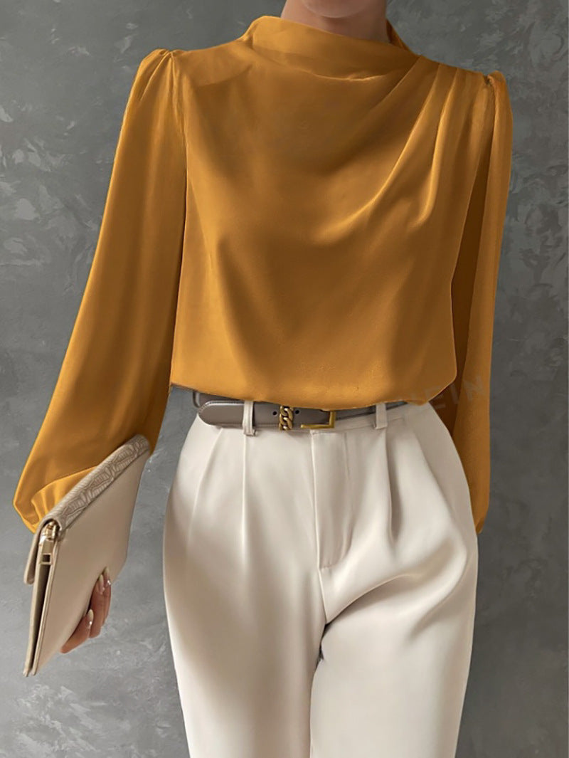 Draped Long-Sleeve Blouse, Women's Elegant Fit