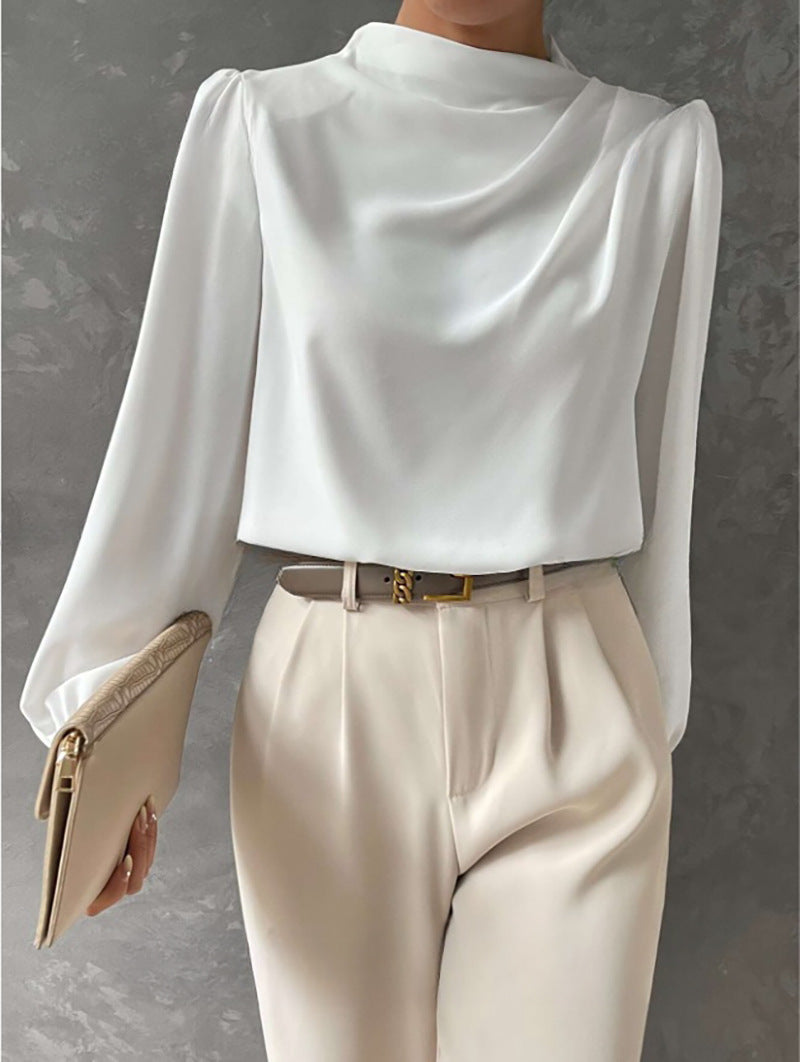 Draped Long-Sleeve Blouse, Women's Elegant Fit