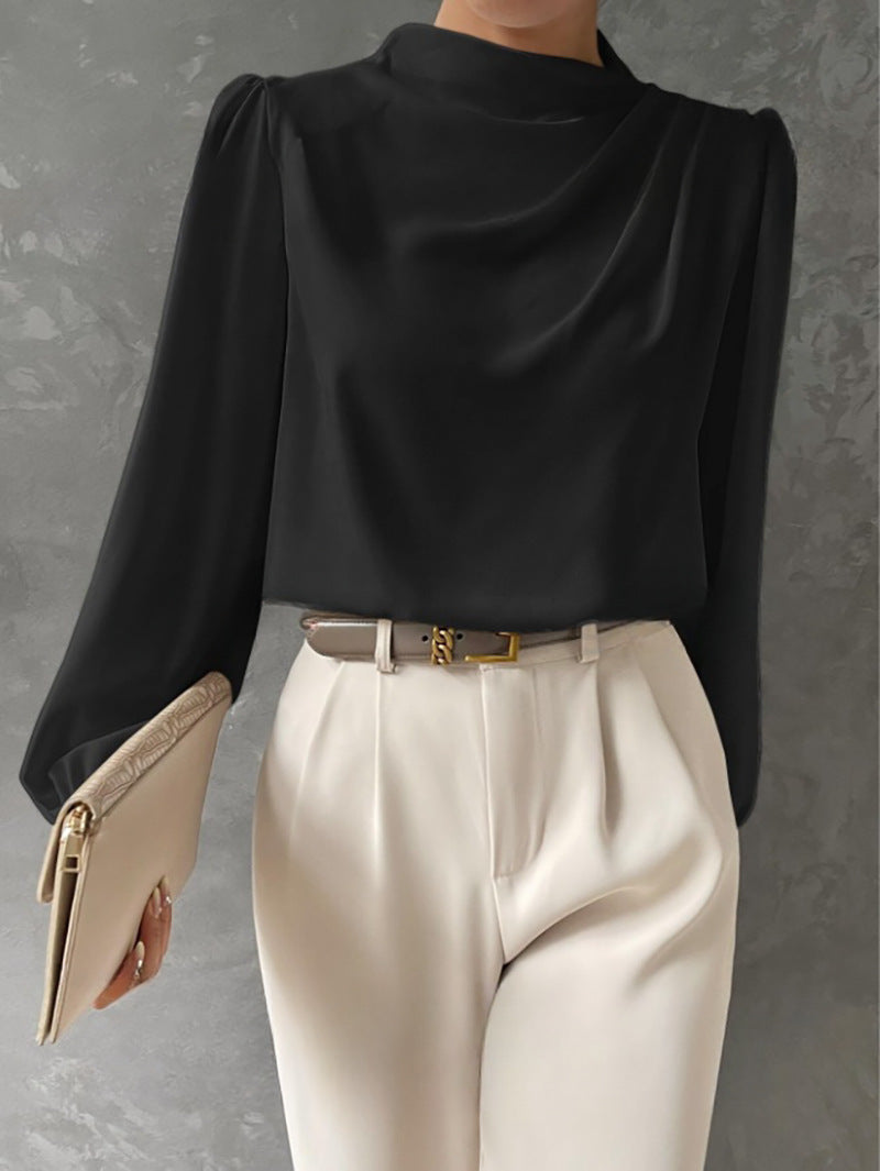 Draped Long-Sleeve Blouse, Women's Elegant Fit