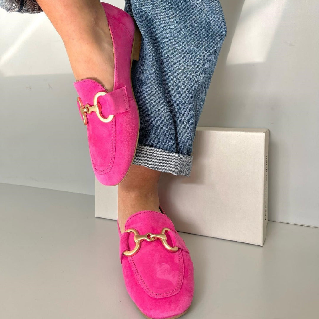 Pink Chic Loafers with Gold Detail