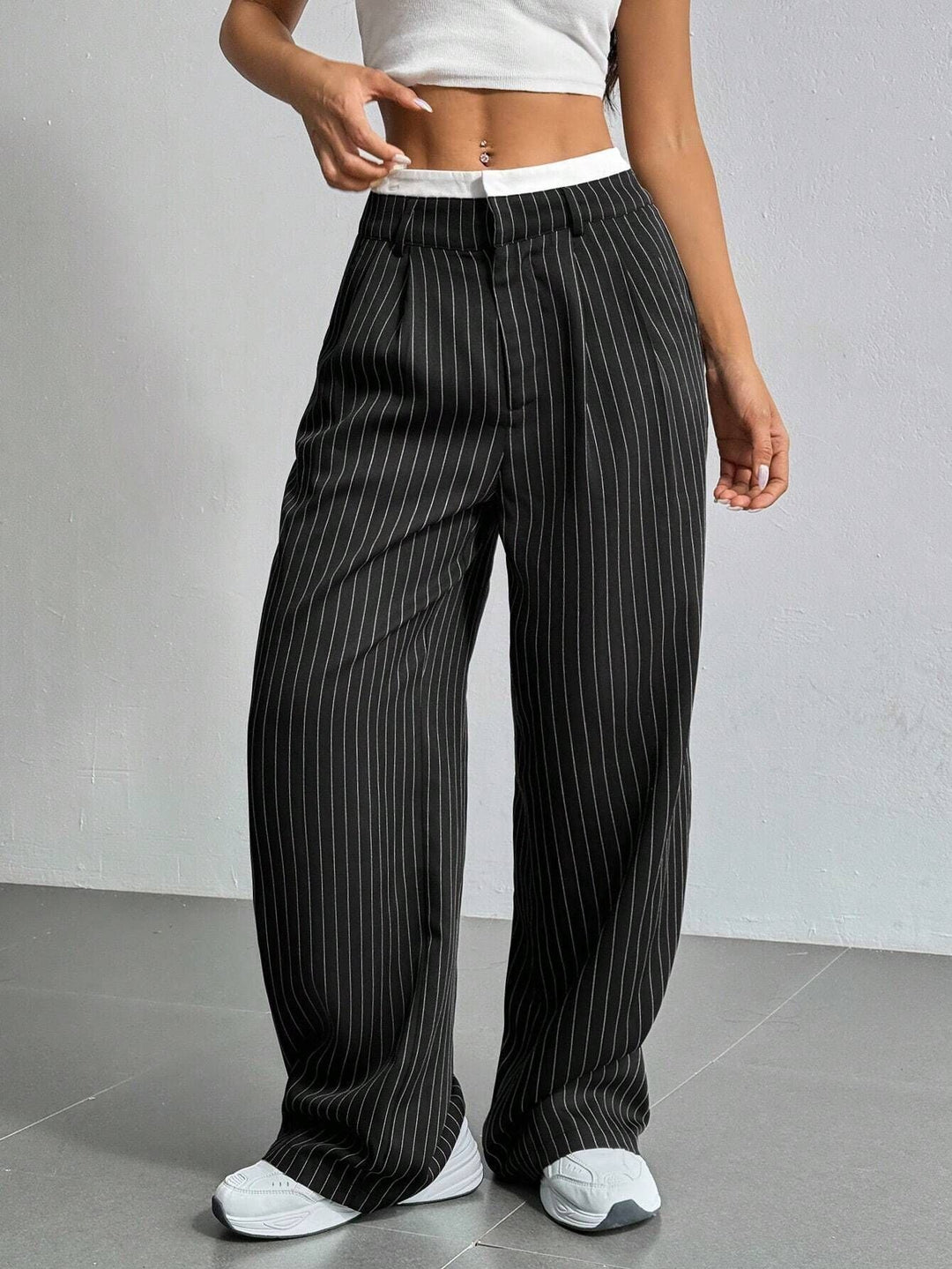 Striped Wide Pants for Women, Casual Style