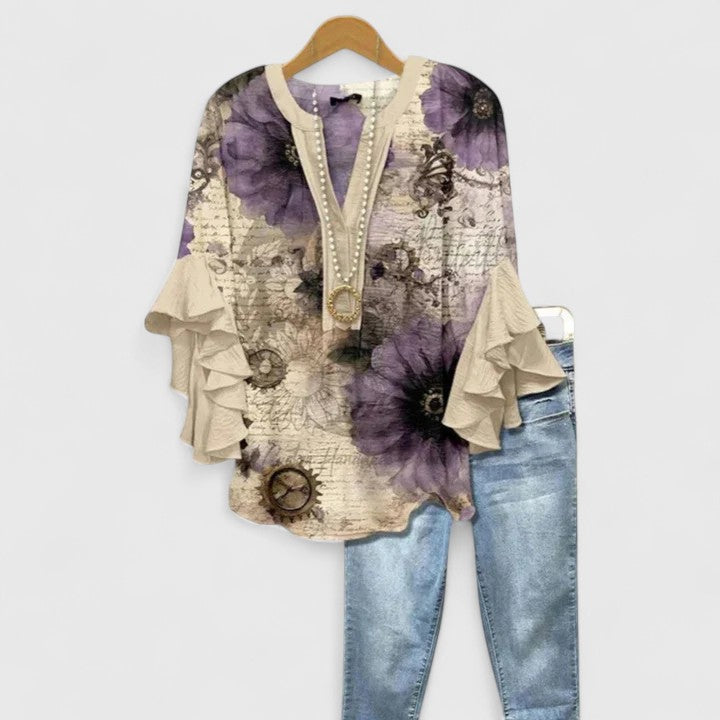 Ruffle Sleeve Floral Blouse, Women's Elegant Fit