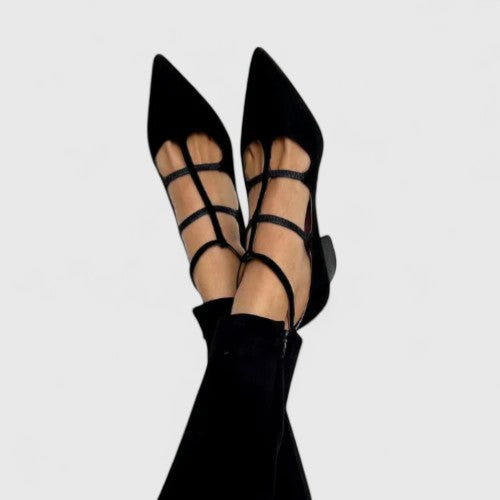 Black Elegant Lace Up Pointed Heels for Women
