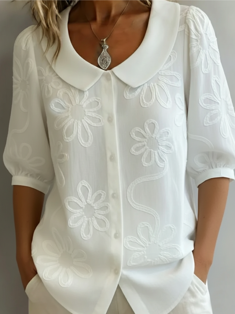 Stylish Embroidered Floral Blouse for Women, Plus Size