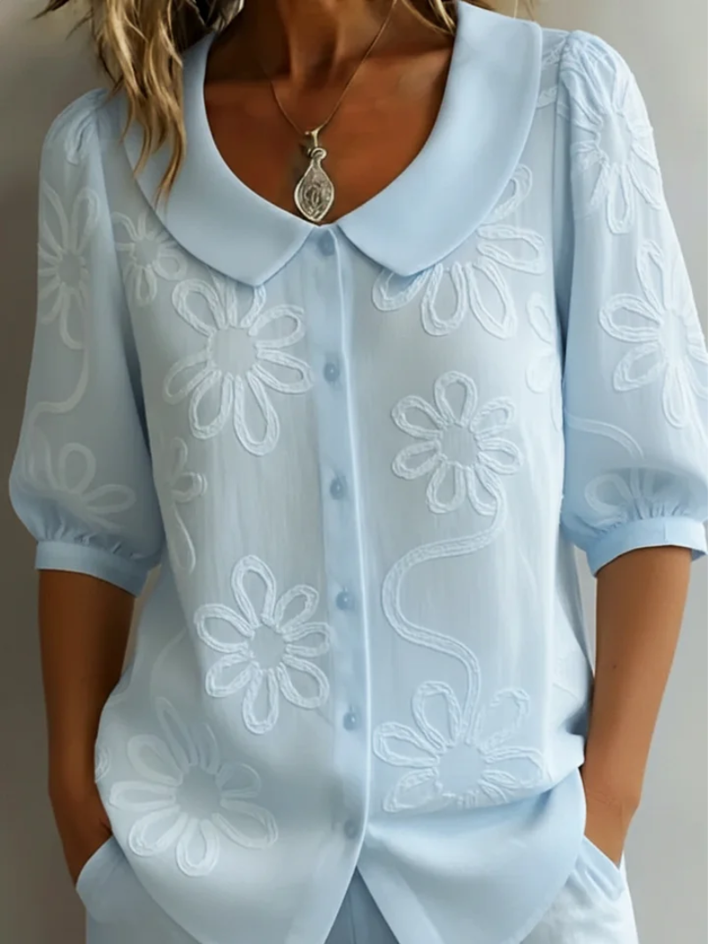 Stylish Embroidered Floral Blouse for Women, Plus Size