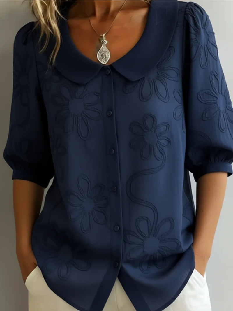 Stylish Embroidered Floral Blouse for Women, Plus Size
