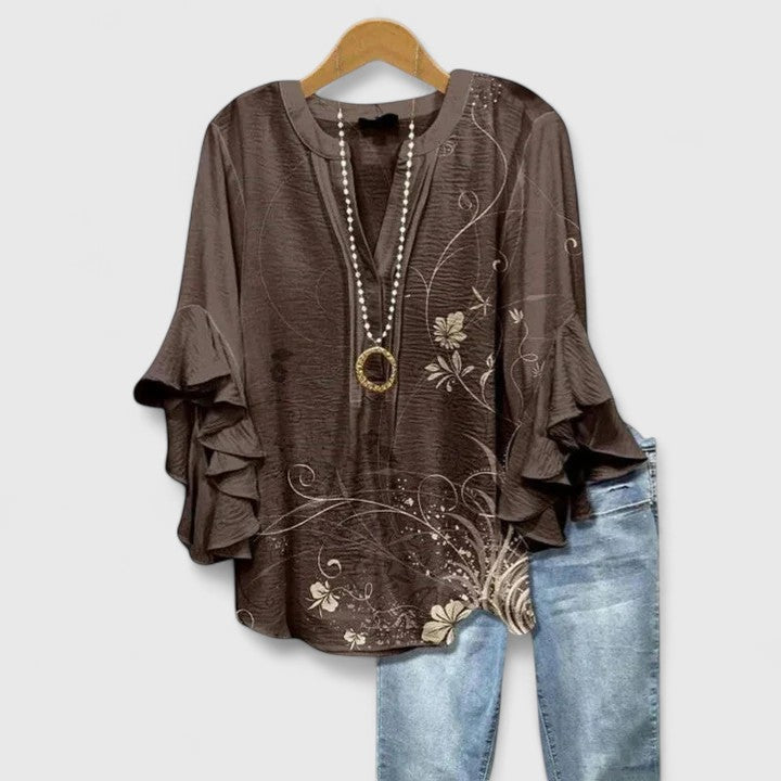 Ruffle Sleeve Floral Blouse, Women's Elegant Fit