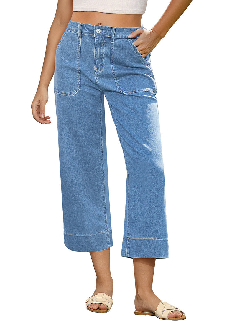 Women's Denim Cropped Wide-Leg Retro Jeans – Roadknight Blue