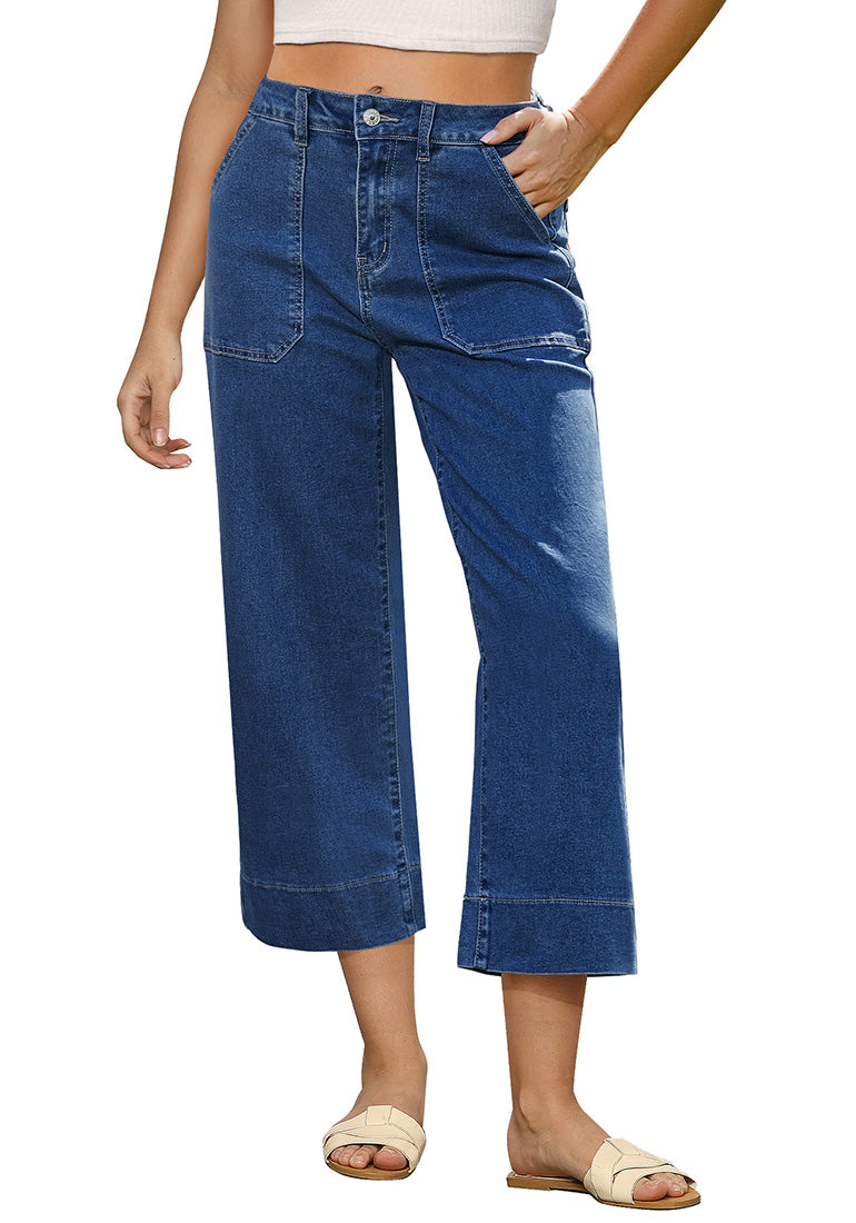 Women's Denim Cropped Wide-Leg Retro Jeans – Medium Blue