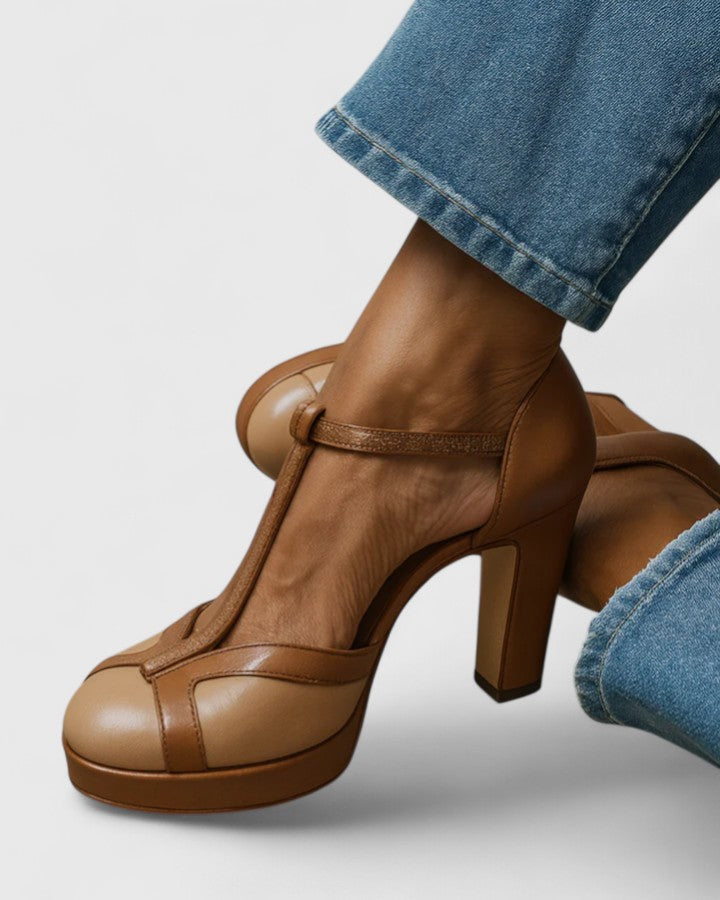 Brown Sophisticated Retro Close Toe Heels for Women
